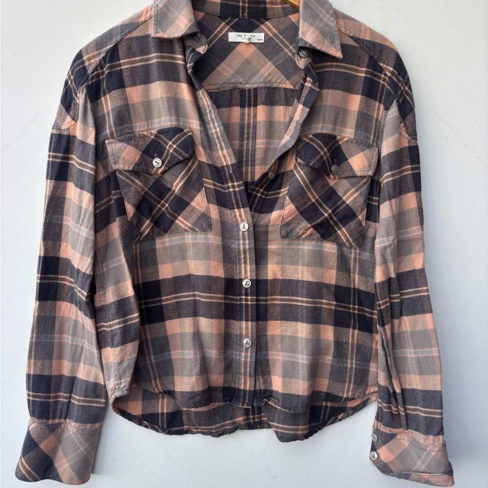 rag & bone Black and Peach Plaid Button-Down Shirt